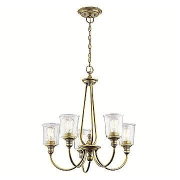 Lampadario Classico Waverly Acciaio Ottone Naturale Vetro 5 Luci E27