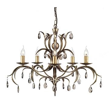 Lampadario Classico Lily Metallo Patina Di Bronzo Vetro 5 Luci E14