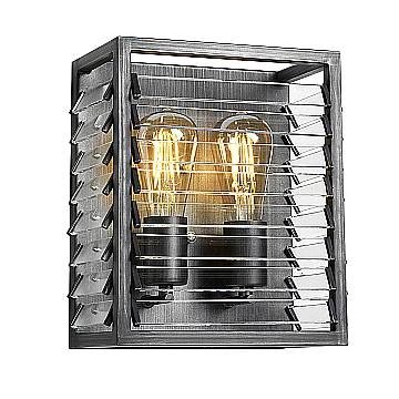 Applique Industrial Nordico Louvre Acciaio Canna Di Fucile Vetro 2 Luci E27