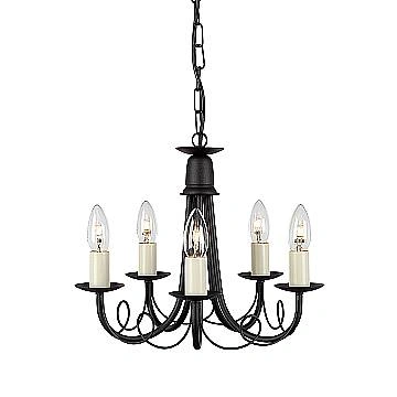 Lampadario Industrial Nordico Minster Acciaio Nero 5 Luci E14