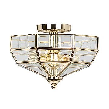 Lampadario Contemporaneo Old Park Ottone Lucido Vetro 2 Luci E27