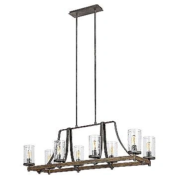 Lampadario Industrial Angelo Acciaio Anticato Metallo Vetro Grigio 8 Luci E27