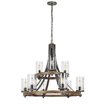 Lampadario Industrial Angelo Acciaio Anticato Metallo Vetro Grigio 9 Luci E27