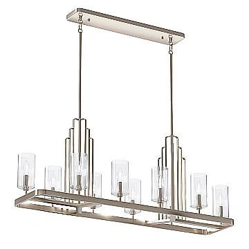 Lampadario Contemporaneo Kimrose Acciaio Nichel Lucido Vetro 10 Luci E14