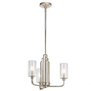 Lampadario Contemporaneo Kimrose Acciaio Nichel Lucido Vetro 3 Luci E14
