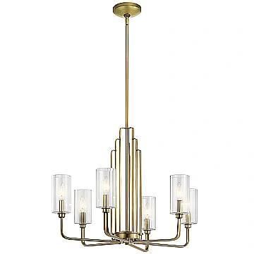 Lampadario Contemporaneo Kimrose Acciaio Ottone Spazzolato Vetro 6 Luci E14
