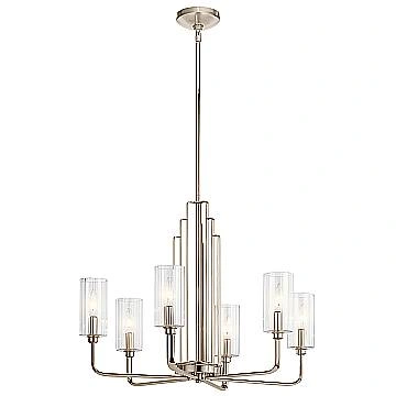 Lampadario Contemporaneo Kimrose Acciaio Nichel Lucido Vetro 6 Luci E14