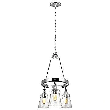 Lampadario Industrial Nordico Loras Acciaio Vetro 3 Luci E27
