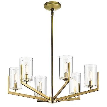 Lampadario Contemporaneo Nye Acciaio Ottone Naturale Spazzolato 6 Luci E14