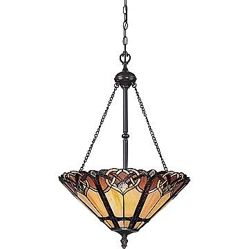 Lampadario Tiffany Cambridge Acciaio Bronzo Vintage 3 Luci E27