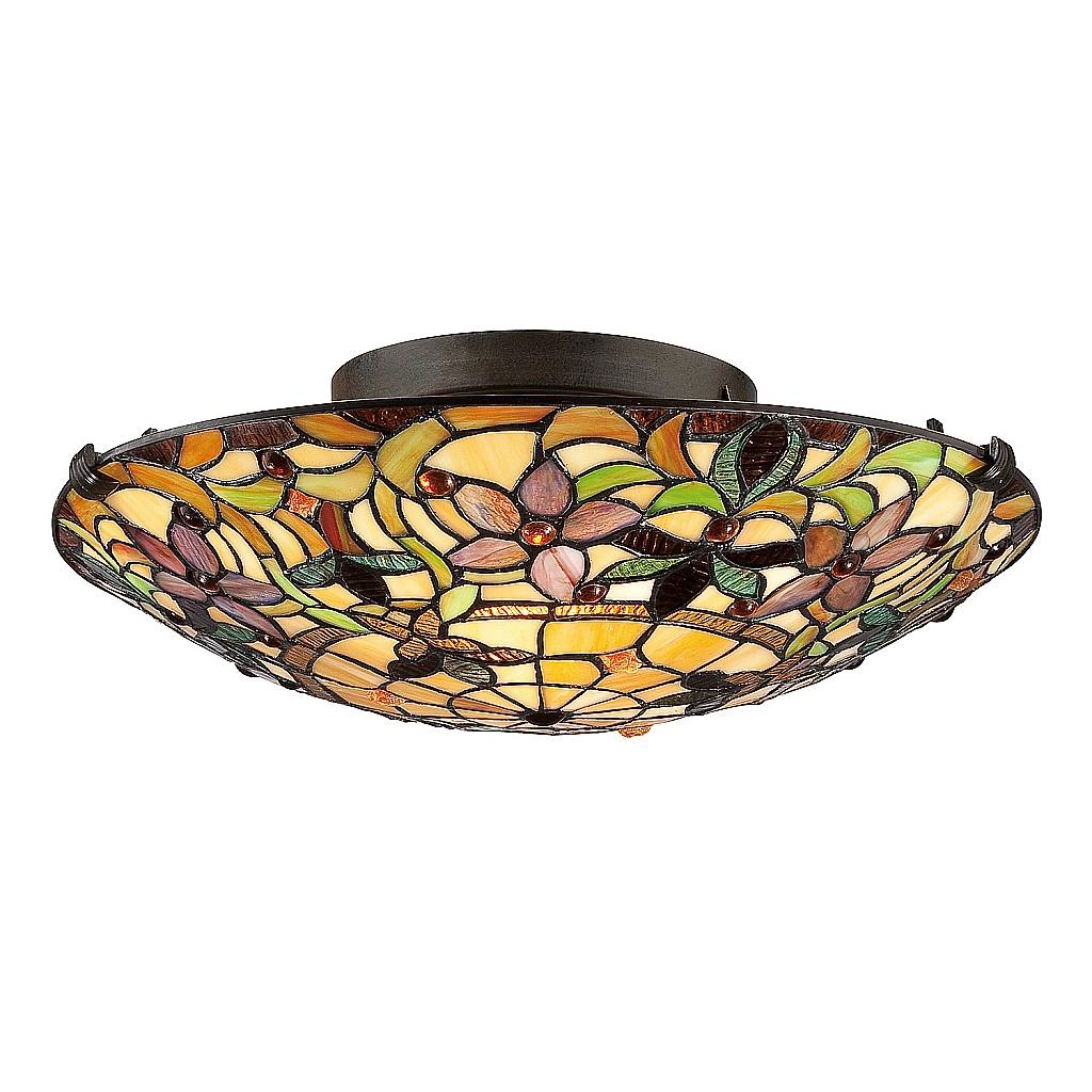 Plafoniera Tiffany Kami Metallo Bronzo Vintage 2 Luci E27 QZ-KAMI-F
