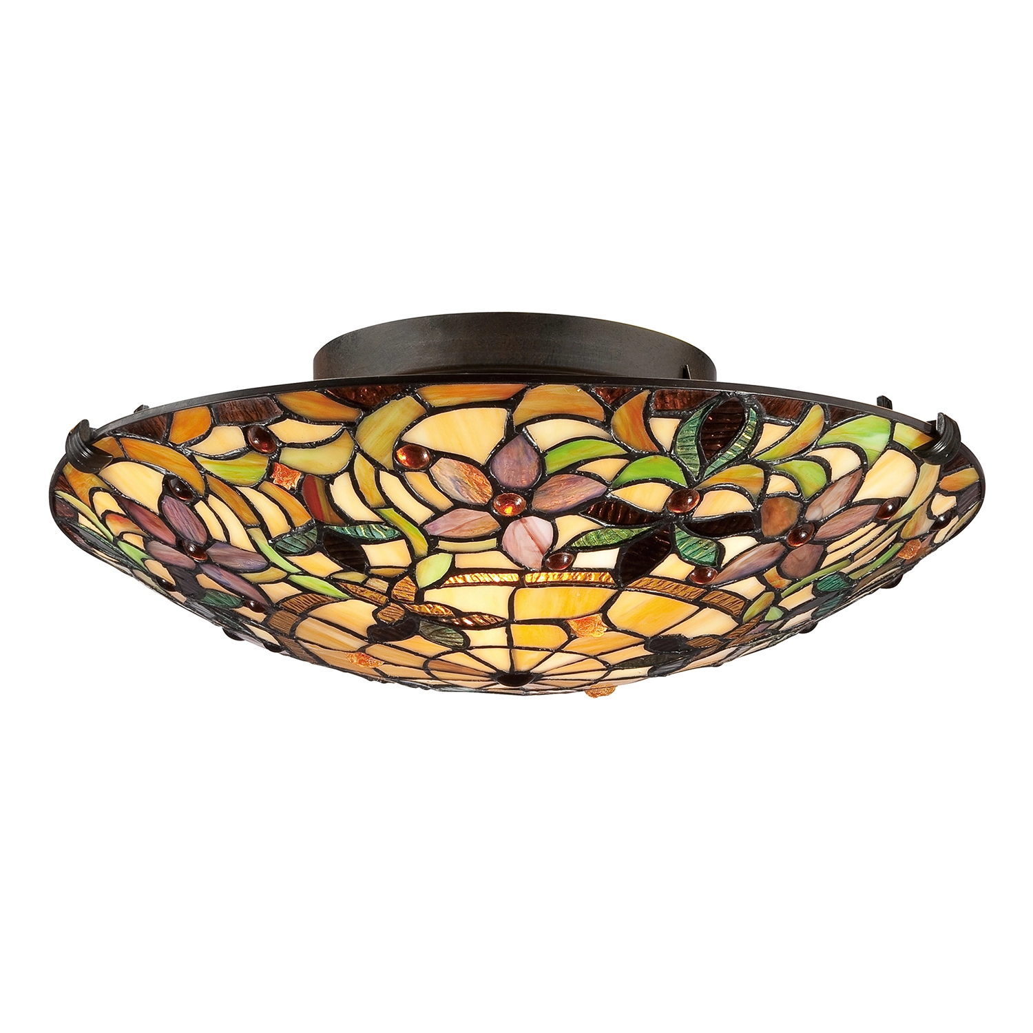 Plafoniera Tiffany Kami Metallo Bronzo Vintage 2 Luci E27 QZ-KAMI-F
