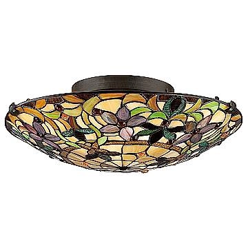 Plafoniera Tiffany Kami Metallo Bronzo Vintage 2 Luci E27 QZ-KAMI-F