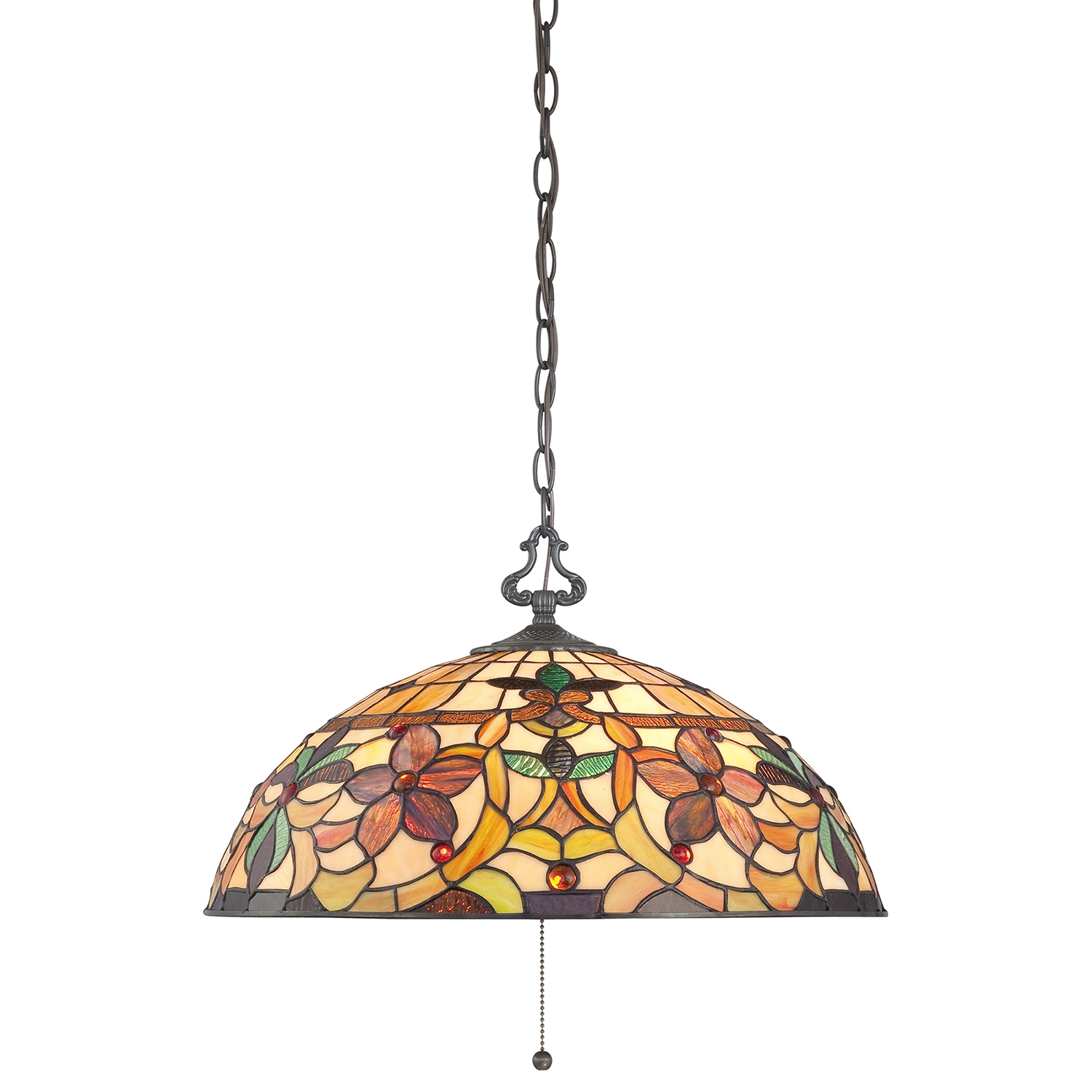 Lampadario Tiffany Kami Metallo Bronzo Vintage 3 Luci E27 QZ-KAMI-P