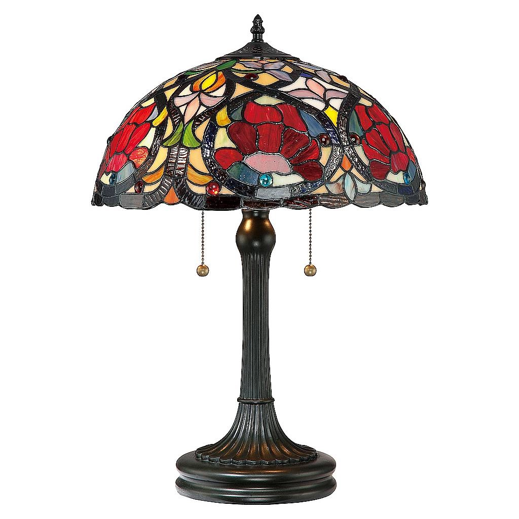Lampada Da Scrivania Tiffany Larissa Metallo Bronzo Vintage 2 Luci E27 QZ-LARISSA-TL