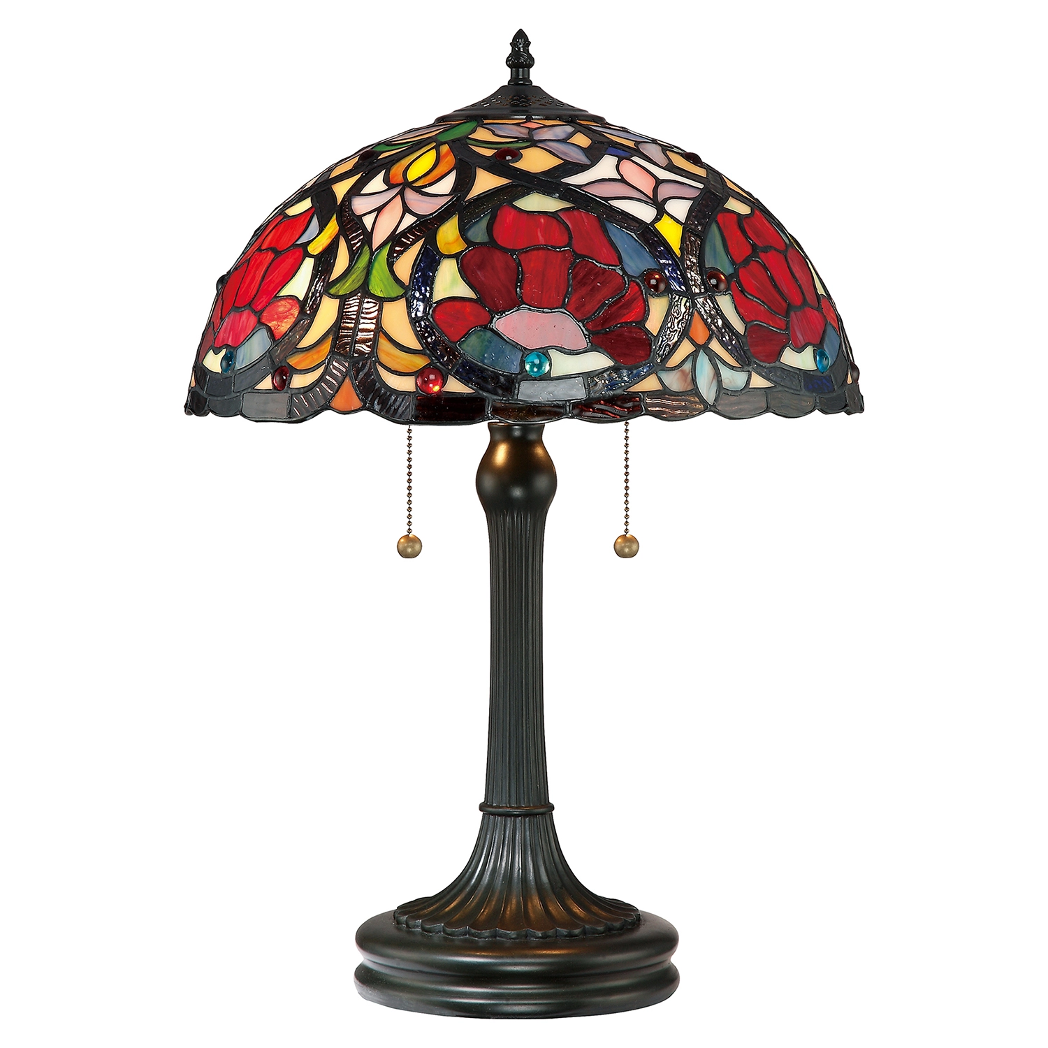 Lampada Da Scrivania Tiffany Larissa Metallo Bronzo Vintage 2 Luci E27 QZ-LARISSA-TL