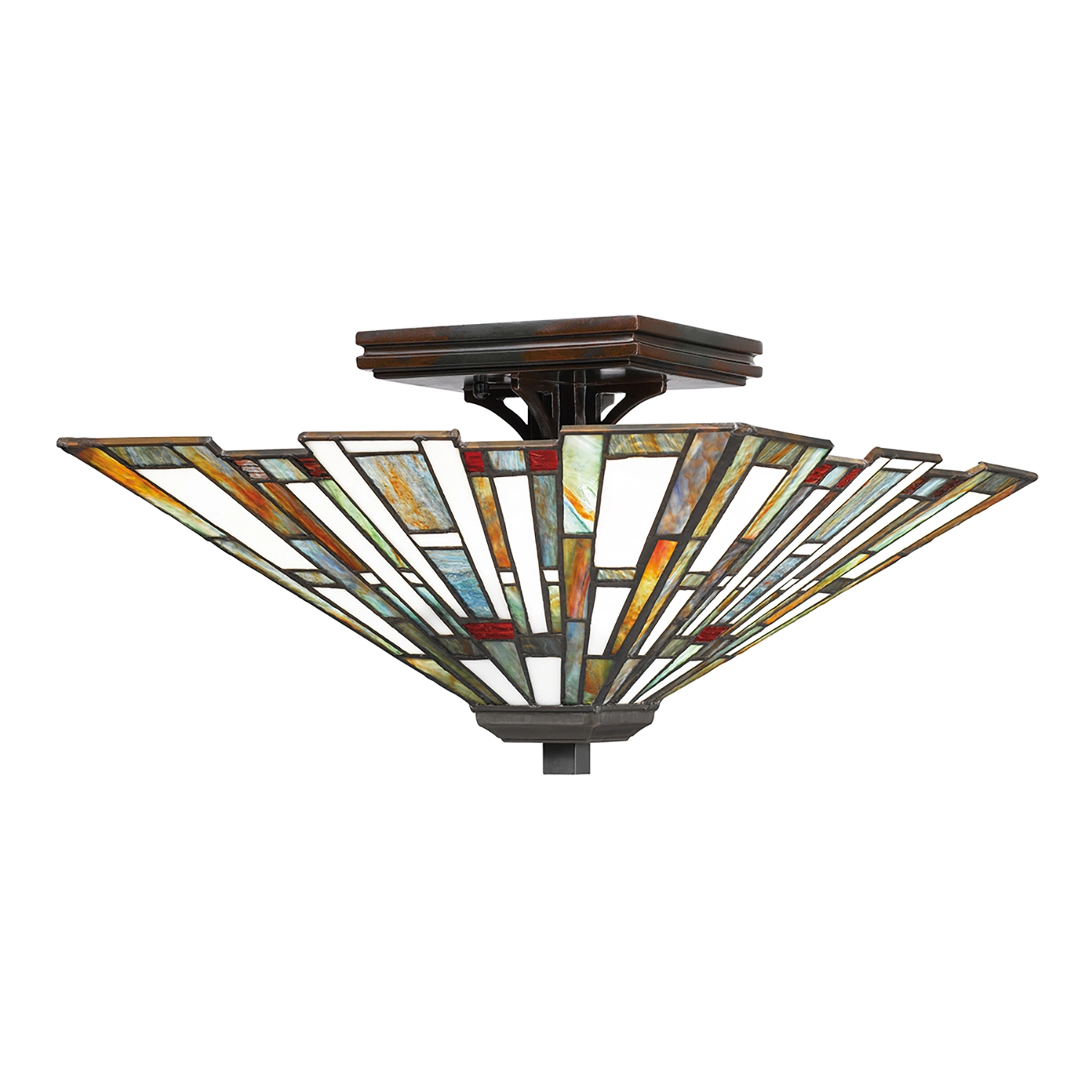 Plafoniera Tiffany Maybeck Acciaio Bronzo Valiant 2 Luci E27 QZ-MAYBECK-F