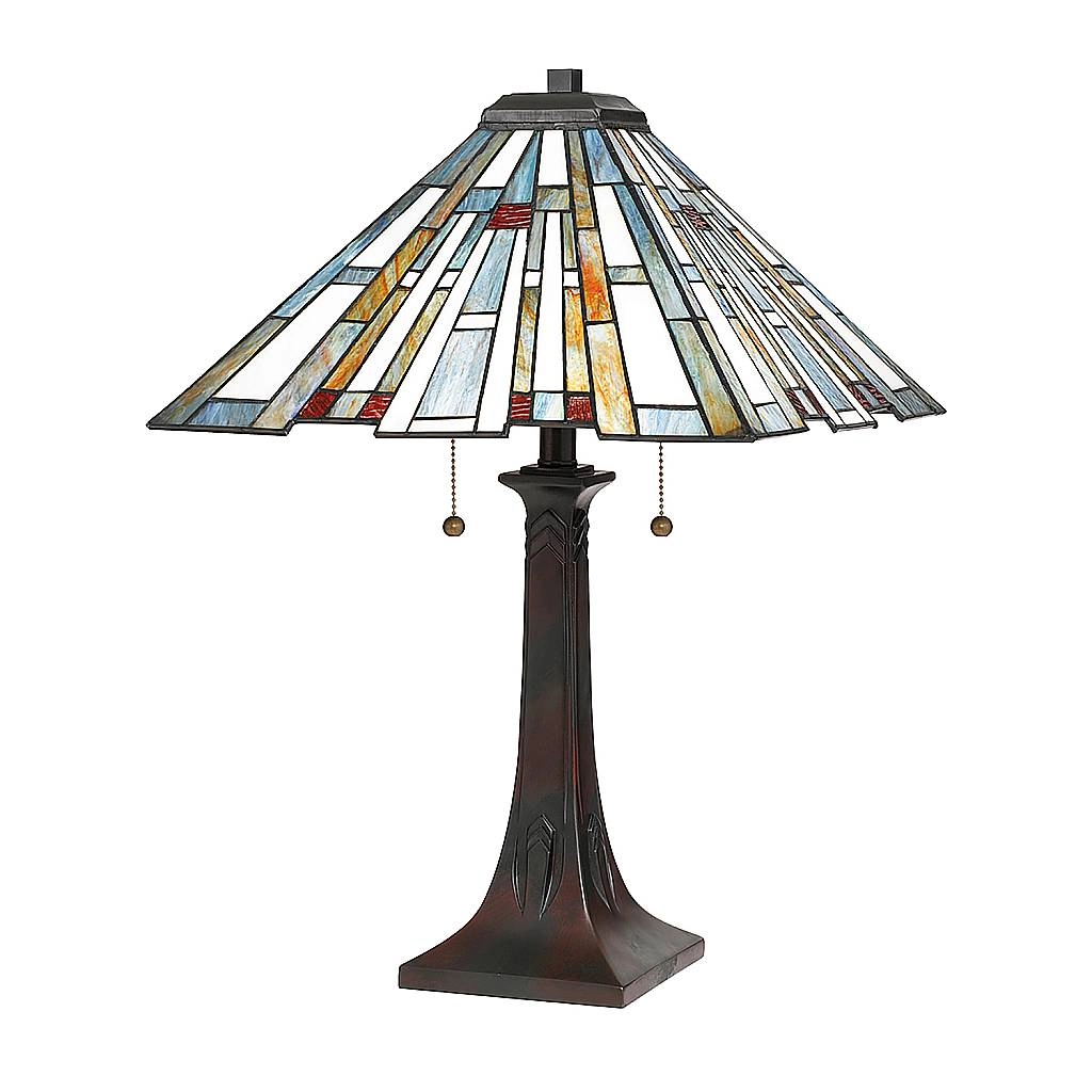 Lampada Da Scrivania Tiffany Maybeck Acciaio Bronzo Valiant 2 Luci E27 QZ-MAYBECK-TL