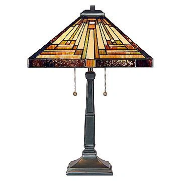 Lampada Da Scrivania Tiffany Stephen Metallo Bronzo Vintage 2 Luci E27