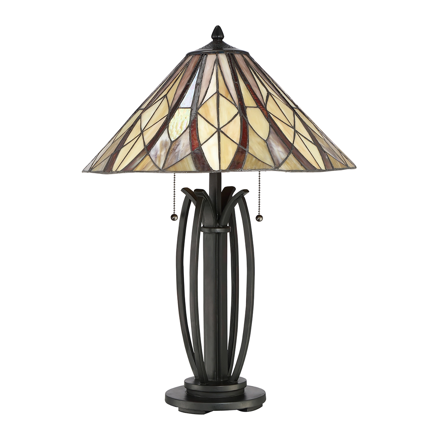 Lampada Da Scrivania Tiffany Victory Vetro Bronzo Valiant 2 Luci E27 QZ-VICTORY-TL