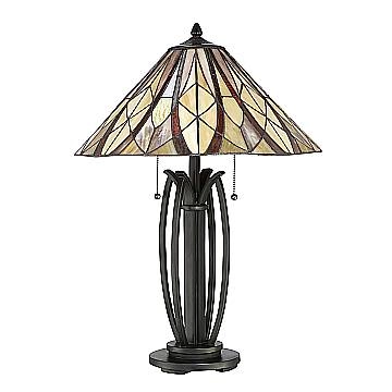 Lampada Da Scrivania Tiffany Victory Vetro Bronzo Valiant 2 Luci E27 QZ-VICTORY-TL