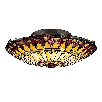 Plafoniera Tiffany West End Vetro Bronzo Vintage 2 Luci E27