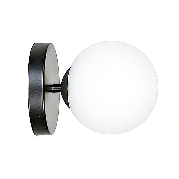 Applique 1 Luce Kalf In Acciaio Nero A Bracci E Sfera In Vetro Opalino