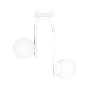 Lampadario 2 Luci Kalf In Acciaio Bianco A Bracci E Sfere In Vetro Opalino