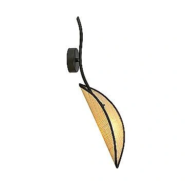 Applique Nordica 1 Luce Lotus In Acciaio Nero E Rattan