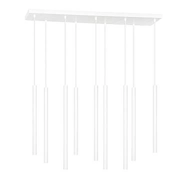 Lampadario 9 Luci Moderno Selter Acciaio Bianco E Paralumi A Cilindri Sottili