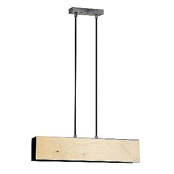 Lampadario 2 Luci Carlo In Acciaio Nero Corpo Rettangolare E Legno Naturale
