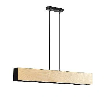 Lampadario 3 Luci Carlo In Acciaio Nero Corpo Rettangolare E Legno Naturale