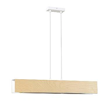 Lampadario 3 Luci Carlo In Acciaio Bianco Corpo Rettangolare E Legno Naturale
