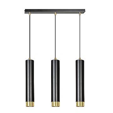 Lampadario 3 Luci Kibo In Acciaio Nero E Tubolari In Nero E Oro