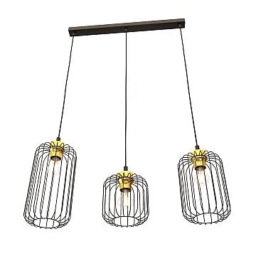 Sospensione Minimal Industrial Minerva 3 Luci Lineari Nera E Oro