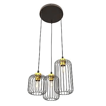 Sospensione Minimal Industrial Minerva 3 Luci Tonda Nera E Oro