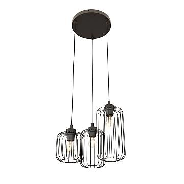Sospensione Minimal Industrial Minerva 3 Luci Tonda Nera