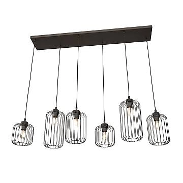 Sospensione Minimal Industrial Minerva 6 Luci Lineari Nera