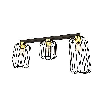 Plafonriera Minimal Industrial Vulcano 3 Luci Lineari Nera E Oro