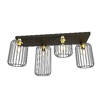 Plafonriera Minimal Industrial Vulcano 4 Luci Lineari Nera E Oro