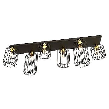 Plafonriera Minimal Industrial Vulcano 6 Luci Lineari Nera E Oro