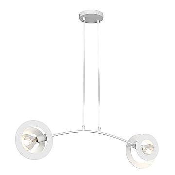 Lampadario 2 Luci Crono Acciaio Bianco A Bracci E Diffusori A Doppio Cerchio