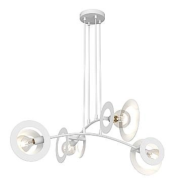 Lampadario 4 Luci Crono Acciaio Bianco A Bracci E Diffusori A Doppio Cerchio