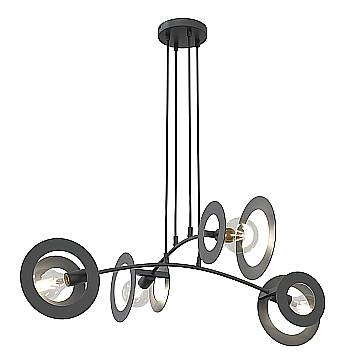 Lampadario 4 Luci Crono In Acciaio Nero A Bracci E Diffusori A Doppio Cerchio