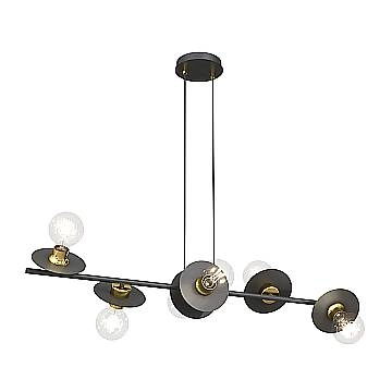 Lampadario 6 Luci Eos In Acciaio Nero E Oro Con Barra E Diffusori A Piatti
