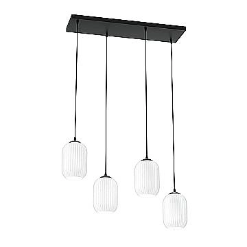 Lampadario 4 Luci Selene In Acciaio Nero E Vetri Plissettati Bianchi