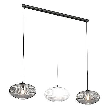Lampadario 3 Luci Iris In Acciaio Nero Paralume Plissè Multicolor