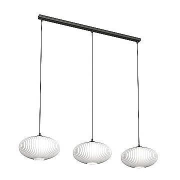Lampadario 3 Luci Iris In Acciaio Nero Paralume Plissettato Bianco