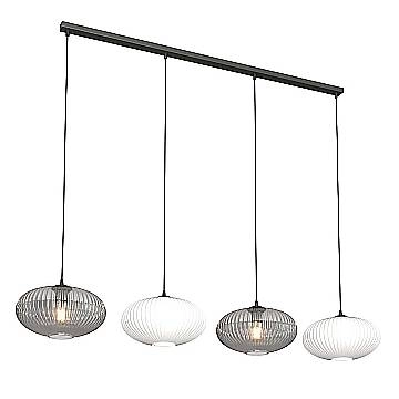 Lampadario 4 Luci Iris In Acciaio Nero Paralume Plissè Multicolor