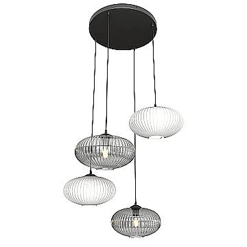 Lampadario 4 Luci Iris Base Tonda In Acciaio Nero Paralume Plissè Multicolor